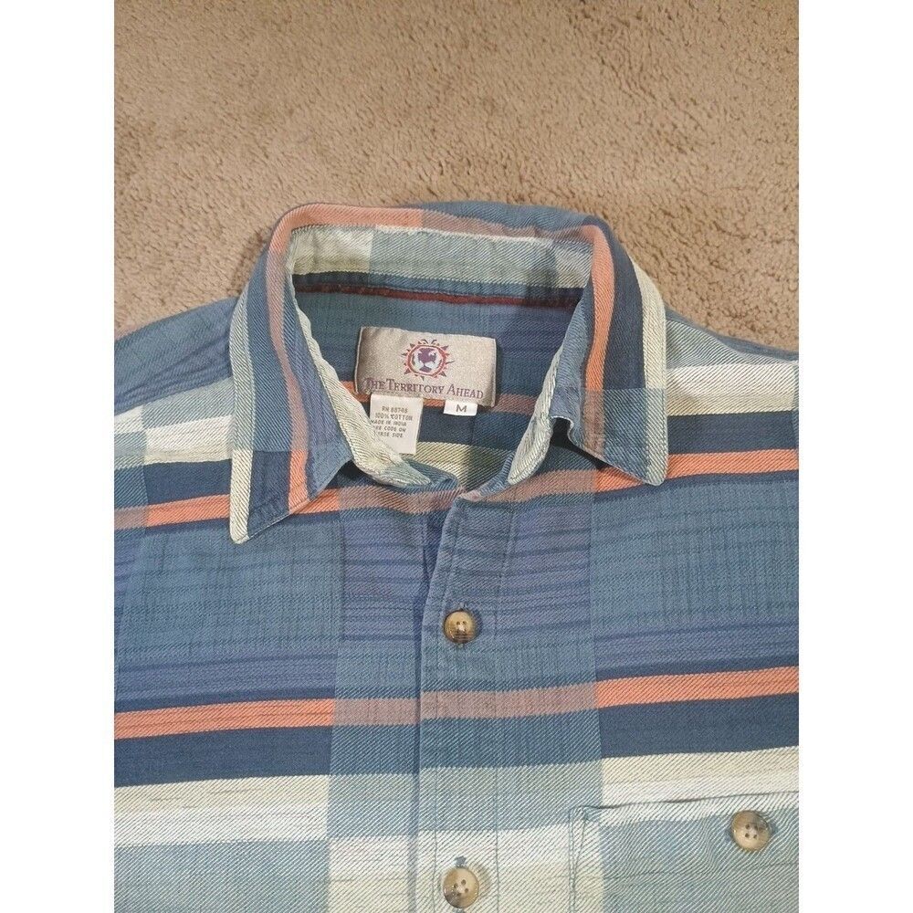 The Territory Ahead Button Down Shirt Mens Medium Plaid Blue Earthy Coastal